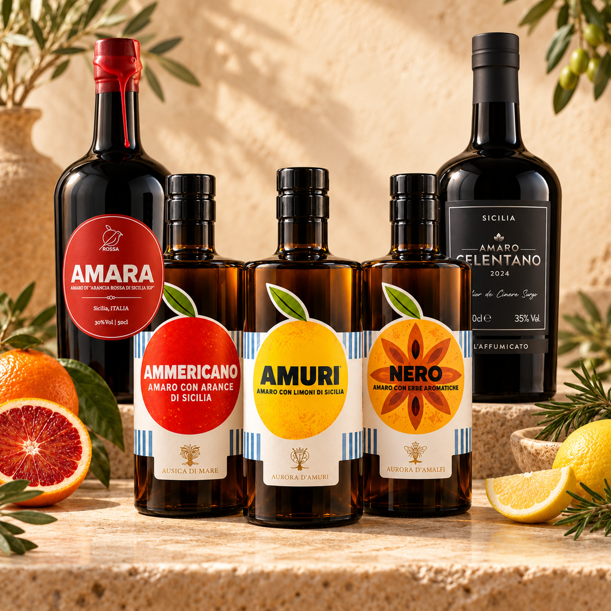 Selezione di amari: Amara, Celentano, Ammericano, Amuri e Nero